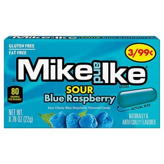 Mike and Ike Sour Blue Raspberry - borůvkové bonbóny 22g